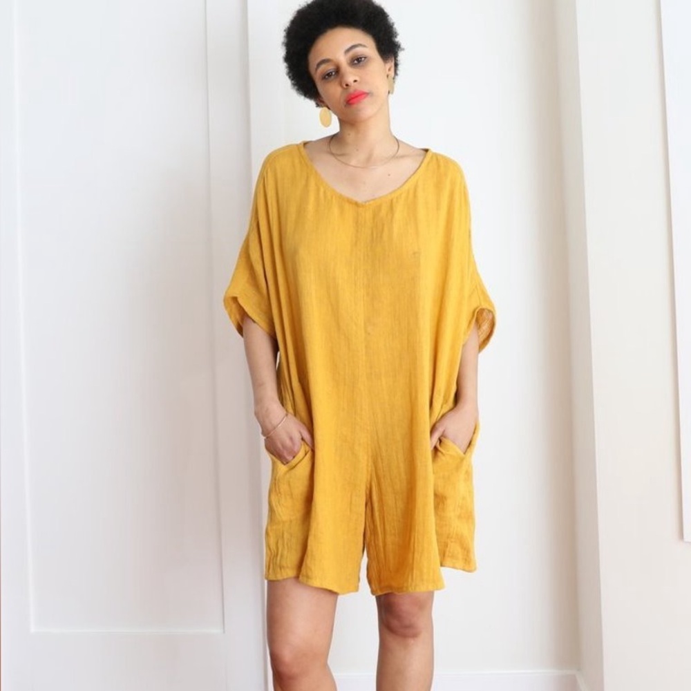 Gravel and Gold yellow linen romper
